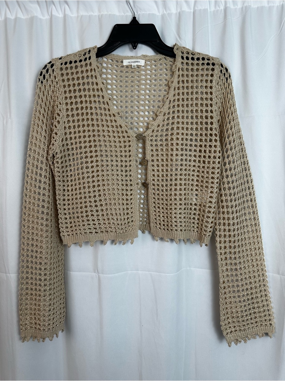 Open-Weave Cropped Cardigan Sweater - Beige